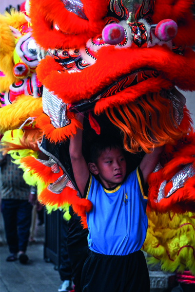 Multicultural art northeast school. Chinese New Year. Boy with red dragon.